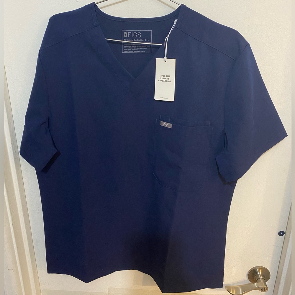 Men’s Figs Leon Slim Scrub Top, Navy Blue, Size L, Never Worn